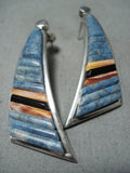 Important Vintage Native American Navajo Chalres Loloma Student Lapis Sterling Silver Earrings-Nativo Arts