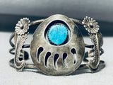 Paw And Leaf Vintage Native American Navajo Turquoise Sterling Silver Bracelet Cuff-Nativo Arts