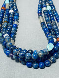 Authentic Rounded Lapis Singer Native American Navajo Turquoise Sterling Silver Necklace-Nativo Arts