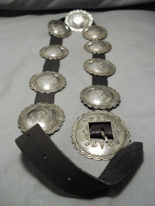 Early 1900's Vintage Native American Navajo Hand Tooled Sterling Silver Concho Belt Old-Nativo Arts