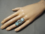 Fabulous Vintage Zuni Native American Turquoise Inlay Sterling Silver Ring-Nativo Arts