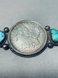 Astounding Vintage Native American Navajo Turquoise & Silver Dollar Sterling Silver Pin-Nativo Arts