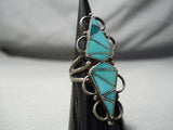 Towering Beautiful Vintage Native American Zuni Turquoise Sterling Silver Wave Ring Old-Nativo Arts