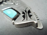 Fantastic Signed Native American Navajo Turquoise Sterling Silver Pin/ Pendant-Nativo Arts