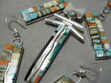 Native American Exquisite Santo Domingo Turquoise & Coral Sterling Silver Necklace & Earring Set-Nativo Arts