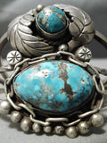 Towering Vintage Native American Navajo Morenci Turquoise Sterling Silver Chain Link Bracelet-Nativo Arts