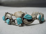 Detailed Vintage Native American Zuni Eleanor Weeka Turquoise Sterling Silver Link Bracelet-Nativo Arts