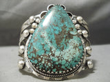 Electrifying Vintage Native American Navajo Green Teardrop Turquoise Sterling Silver Bracelet-Nativo Arts