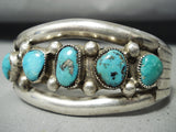 Early Vintage Native American Navajo Morenci Turquoise Sterling Silver Bracelet Old-Nativo Arts