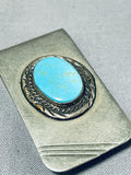 Exceptional Vintage Native American Navajo Blue Gem Turquoise Sterling Silver Money Clip-Nativo Arts