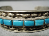 Museum Vintage Native American Navajo Animal Fetish Turquoise Sterling Silver Bracelet Old-Nativo Arts
