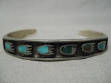Intricate Vintage Native American Navajo Turquoise Paw Sterling Silver Bracelet Old-Nativo Arts