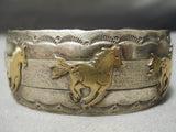 Running Horses Real Gold Vintage Native American Navajo Sterling Silver Bracelet Old-Nativo Arts
