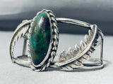 Green Turquoise Jungle Leaf Vintage Native American Navajo Sterling Silver Bracelet-Nativo Arts