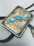 Sensational Vintage Native American Navajo Old Kingman Turquoise Sterling Silver Bolo Tie-Nativo Arts