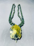 Native American Rare Santo Domingo Signed Green Turquoise Turtle Sterling Silver Necklace-Nativo Arts