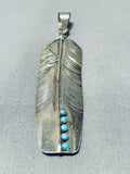 Detailed Vintage Native American Navajo Long Detailed Turquoise Sterling Silver Pendant-Nativo Arts