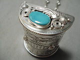 Heavy Thick Sturdy Native American Navajo Turquoise Sterling Silver Box Necklace!-Nativo Arts