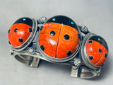 Cutest Native American Zuni Coral Turquoise Ladybug Sterling Silver Bracelet-Nativo Arts