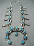 Awesome Vintage Native American Navajo Sleeping Beauty Turquoise Sterling Silver Squash Necklace-Nativo Arts