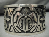Huge Heavy Vintage Navajo Hopi Sterling Silver Native American Bracelet Old-Nativo Arts