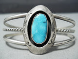 Unique Vintage Native American Navajo Old Kingman Turquoise Sterling Silver Shadowbox Bracelet-Nativo Arts