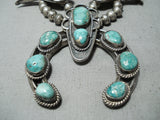 Carico Lake Turquoise Vintage Native American Navajo Sterling Silver Squash Blossom Necklace Old-Nativo Arts