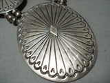 Huge Hand Tooled Vintage Native American Navajo Sterling Silver Concho Necklace-Nativo Arts