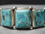 Stunning Vintage Native American Navajo Squared Turquoise Sterling Silver Bracelet Old-Nativo Arts
