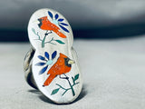 Exquisite Vintage Native American Zuni Coral Sterling Silver Ring Signed Quentin Quam-Nativo Arts