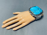 Native American Rare Huge Square Blue Diamond Turquoise Sterling Silver Bracelet-Nativo Arts