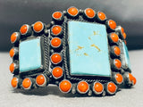 Lee Brown Vintage Native American Navajo Squared #8 Turquoise Sterling Silver Bracelet-Nativo Arts