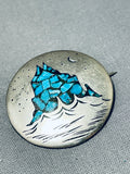 Important Shiprock Vintage Native American Navajo Turquoise Inlay Sterling Silver Shiprock Pin-Nativo Arts