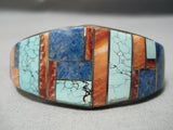 Intricate!! Vintage Native American Navajo Spiderweb Turquoise Sterling Silver Inlay Bracelet-Nativo Arts