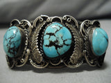 Rare Blue Wind Turquoise! Vintage Native American Navajo Sterling Silver Bracelet Old-Nativo Arts