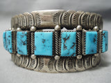 One Of The Best Vintage Native American Navajo Squared Turquoise Sterling Silver Bracelet Old-Nativo Arts