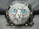 Native American One Of The Most Unique Vintage Turquoise Kitty Cat Sterling Silver Bracelet-Nativo Arts