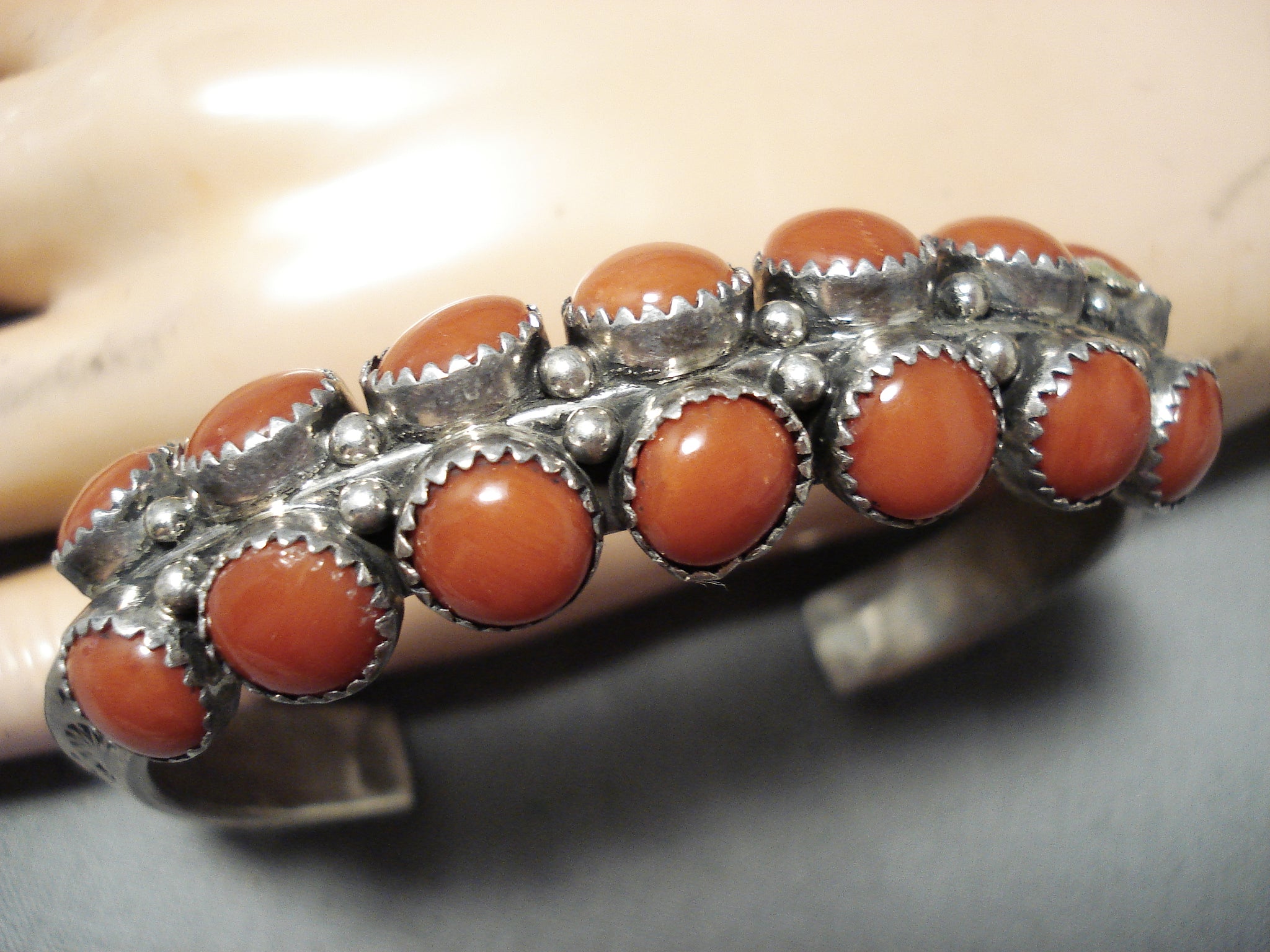 Native American Darrell Victor Vintage Apache Corals Sterling Silver B ...