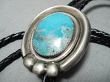 Heavy Vintage Native American Navajo Morenci Turquoise Sterling Silver Bolo Tie Old-Nativo Arts