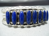 Signed Vintage Native American Navajo Yazzie Lapis Sterling Silver Bracelet-Nativo Arts
