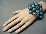 Rare Seafoam Turquoise Vintage Native American Navajo Cluster Sterling Silver Bracelet-Nativo Arts