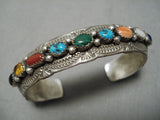 Stunning Vintage Native American Navajo Wil Benally Convex Sterling Silver Turquoise Bracelet-Nativo Arts