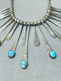 Jaw Dropping Vintage Native American Navajo Turquoise Sterling Silver Sunrays Necklace-Nativo Arts