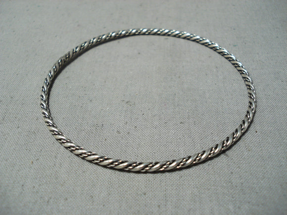 Wonderful Navajo Sterling Silver Rope Bangle Bracelet Native American-Nativo Arts