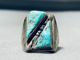 Unique Vintage Native American Navajo 2 Large Morenci Turquoise Sterling Silver Ring-Nativo Arts