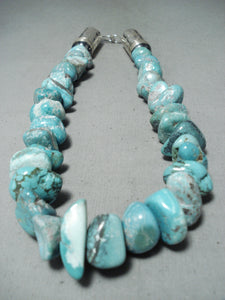 Mind Blowing 280 Grams Native American Navajo Turquoise Nugget Sterling Silver Tubule Necklace-Nativo Arts