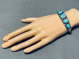 Important Vintage Native American Navajo Signed 5 High Grade Turquoise Sterling Silver Bracelet-Nativo Arts