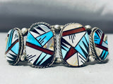 One Of The Most Extreme Inlay Vintage Native American Zuni Turquoise Sterling Silver Bracelet-Nativo Arts