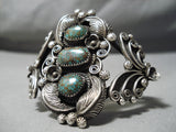 Gigantic Vintage Native American Navajo Royston Turquoise Sterling Silver Leaf Bracelet-Nativo Arts