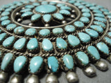 Huge Vintage Native American Navajo Spidrweb Turquoise Sterling Silver Pin Old-Nativo Arts